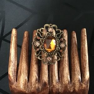 Statement Ring of Bronze color tone metal ring with faceted amber type stones